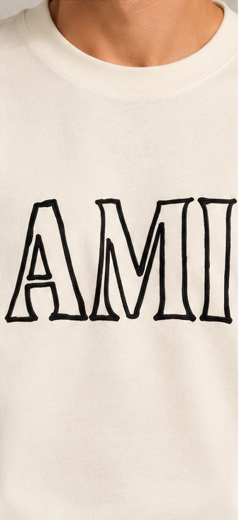 T-shirt AMI écru - détail logo poitrine