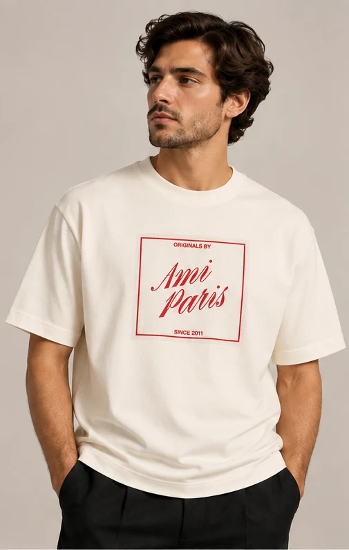 T-shirt AMI Paris carré rouge - vue de face